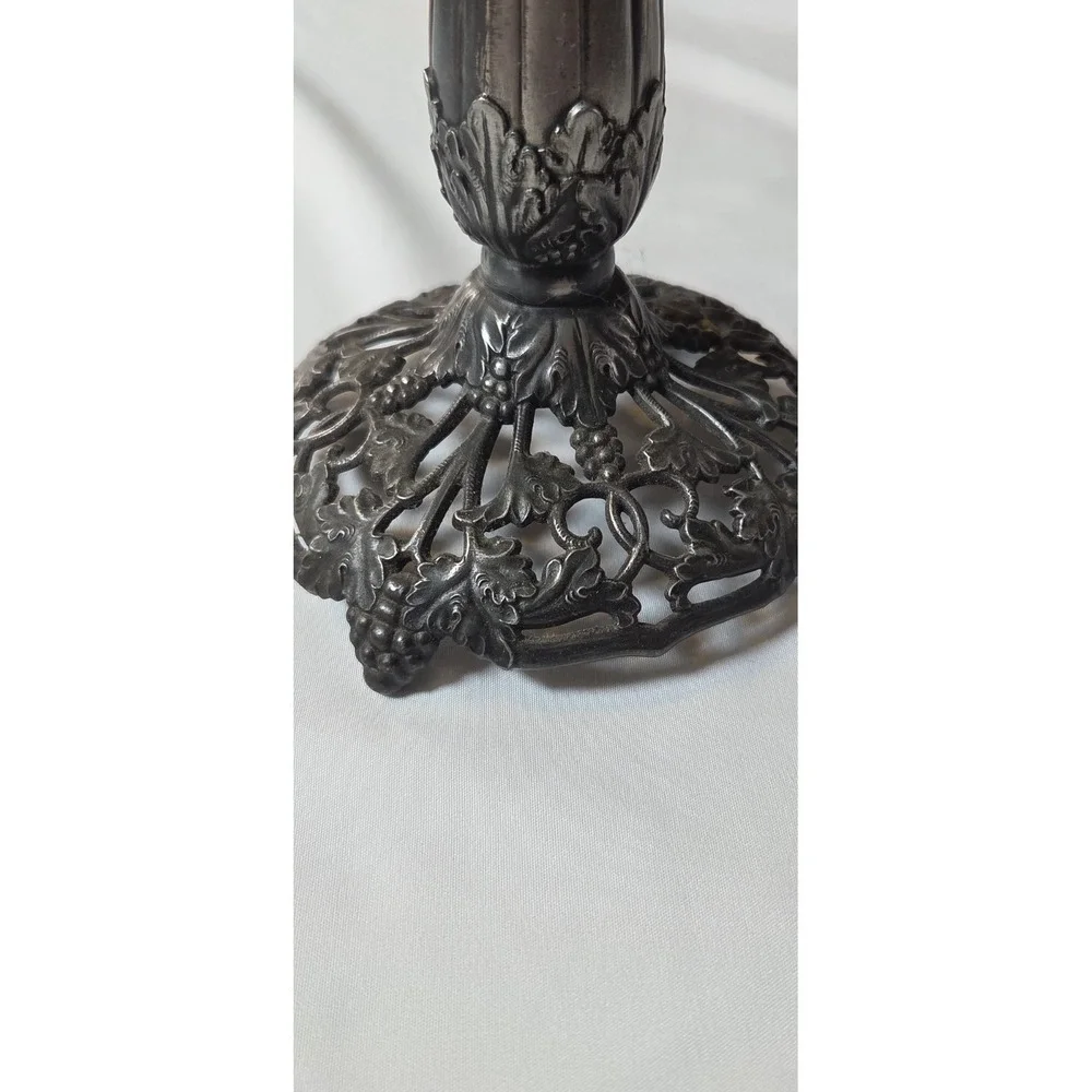 Antique‎ Art Nouveau Grape Vine Candlestick Pewter Pierced Base 9
